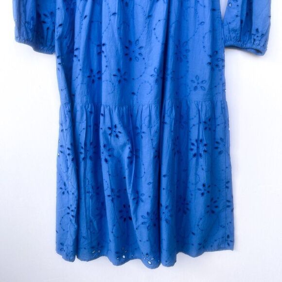 NWT H&M Blue Embroidered Eyelet Lace Long Puff Sleeve Open Back Midi Dress - Picture 14 of 14